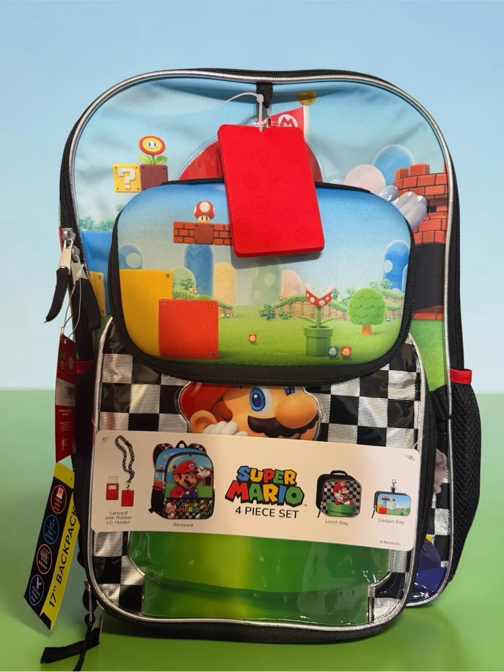 Nintendo Super Mario 4-Piece Kids Backpack Set - Blue, Red, Yellow, Green